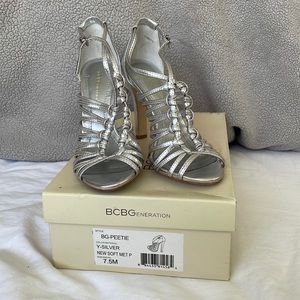 BCBGeneration silver metallic heels